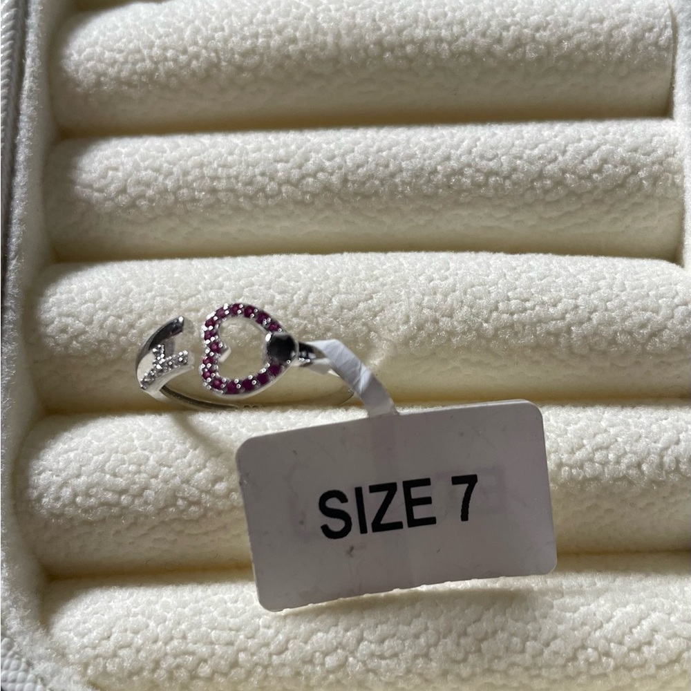 Charmed Aroma - Women's Heart Open Ring with Stones (Silver & Pink)